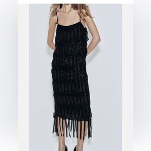 New Zara beaded fringe dress